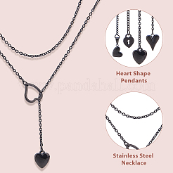 4 stücke 4 arten 304 edelstahl herz anhänger lasso ketten für frauen&nbsp;NJEW-HS00025
