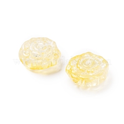 スプレー塗り透明ガラス・ビーズ  花のチャーム  淡黄色  15x15x6mm  穴：1.2mm&nbsp;GLAA-D038-01B