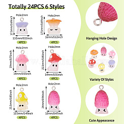 24 шт. подвески из смолы 6 стилей с железными петлями платинового тона RESI-TA0004-17