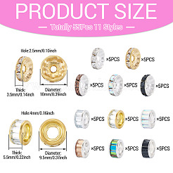 55 pièce 11 styles de perles d'espacement en alliage de verre et de strass en fer&nbsp;FIND-TA0008-70C