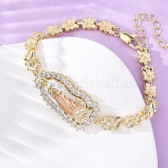 Браслеты-цветочки с микропаве из прозрачных кубических цирконий из латуни для женщин&nbsp;BJEW-U044-03A-G