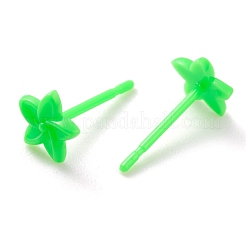 環境に優しいプラスチック製のスタッドピアス  花  ライム  6x6.5x2mm  ピン：0.8mm&nbsp;EJEW-H120-02C