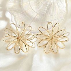 合金スタンドピアス  花  ゴールドカラー  68.5x66.5mm&nbsp;EJEW-D300-02G-02