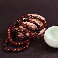 Эластичные браслеты из натурального дерева унисекс с бусинами BJEW-SZ0001-004