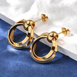 201 ステンレススチールイヤリング  304ステンレスピン付き  PVD真空メッキ  フラットラウンド  ゴールドカラー  20x20mm&nbsp;EJEW-Q026-02G-A