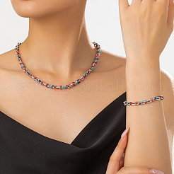 201 комплект из цепочек и ожерелий из нержавеющей стали с эмалированным покрытием для женщин PT7078
