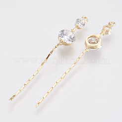 真鍮キュービックジルコニアチャーム  ストリップ  ニッケルフリー  18KGP本金メッキ  46x6x4mm  穴：1mm&nbsp;X-KK-T029-121G