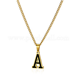 Colliers à chaîne torsadée avec pendentif initial en émail noir en acier inoxydable 304&nbsp;WG978E8-01
