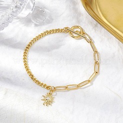 Браслеты с подвесками из солнечной латуни и прозрачного кубического циркония&nbsp;BJEW-JB10392-01