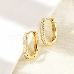 Овальные серьги-кольца из латуни с микропаве из прозрачных кубических цирконий EJEW-D311-141G
