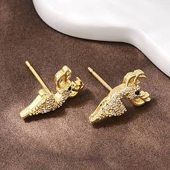 Серьги-гвоздики в форме оленя из латуни с микропаве из прозрачных кубических цирконий&nbsp;EJEW-F400-27B-G