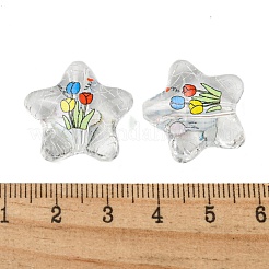 透明印刷アクリルビーズ  花とスター  ミックスカラー  20.5x22x10.5mm  穴：3mm&nbsp;OACR-H124-02A