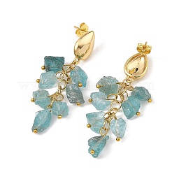 Boucles d'oreilles pendantes en laiton ornées de perles d'aigue-marine brutes et naturelles.&nbsp;EJEW-JE07474-02