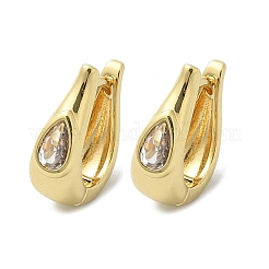 Серьги-кольца из латуни с микропаве из прозрачных кубических цирконий в форме капли EJEW-D311-109G