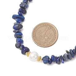 Ожерелья из белого круглого жемчуга и натурального лазурита&nbsp;NJEW-JN05740-02
