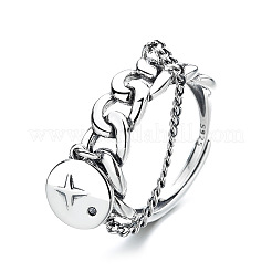 Плоская круглая цепочка с панцирем 925 регулируемые кольца из стерлингового серебра для женщин&nbsp;FS-WG6366E-01