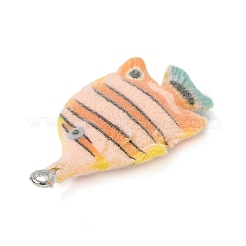 植毛樹脂ペンダント  魚  プラチナメッキ鉄ループ付き  砂茶色  39.5x20x6.5mm  穴：1.8mm&nbsp;LS-RESI-K203-13B
