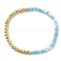 Эластичный браслет из немагнитного синтетического гематита и стеклянных бусин&nbsp;BJEW-JB09455