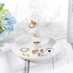 Porte-bague licorne en porcelaine&nbsp;DJEW-WH0011-27