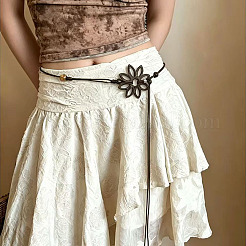Boho-Taillengürtel aus Leinen mit hohlen Holzblumen für Damen&nbsp;FS-WG0843E-01