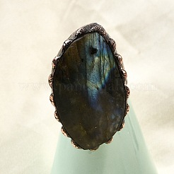 Кольца-манжеты из натурального лабрадорита и латуни RJEW-Q025-01A