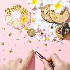 230個の樹脂カボション  ネイルアートデコレーション  花とミツバチ  きいろ  9.5x10x2.5mm&nbsp;MRMJ-CJC0011-004