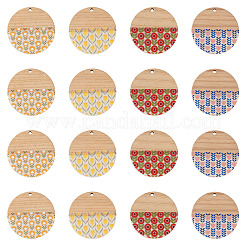 16 шт. подвески из смолы и дерева с двухцветной печатью WOOD-BT0001-13