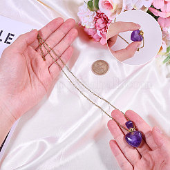 Collana con bottiglia di profumo in ametista naturale a forma di cuore in acciaio inossidabile da 1 pezzo per donna&nbsp;NJEW-CA0001-26B