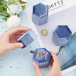Шестиугольные бархатные коробочки для колец&nbsp;LS-VBOX-WH0012-001
