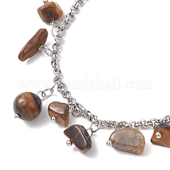 304 Edelstahl natürliche Tigerauge Chips Charm Armbänder&nbsp;BJEW-JB12376-01