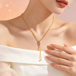 Collane a lariat da donna in ottone con zirconi cubici trasparenti e micro pavé di nappe.&nbsp;WGB9A21-01