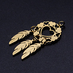 ステンレスペンダント201個  丸カン付き  羽付きネット/ウェブ  ゴールドカラー  44x20x1mm  穴：3mm  リング：5x0.8mm&nbsp;STAS-S105-JN350-2