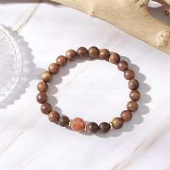 天然白檀と瑪瑙のラウンドビーズストレッチブレスレット（女性用）  内径：2インチ（5.2cm）&nbsp;BJEW-JB11929-03
