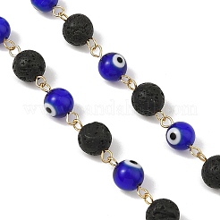 Collana rotonda fatta a mano con occhio di Allah in vetro lavorato a lume e perline di pietra lavica naturale&nbsp;AJEW-JB01662