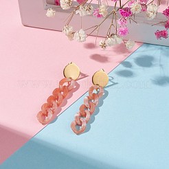 女性のための分厚いアクリルカーブチェーンロングダングルスタッドピアス  ミックスカラー  57x12mm  ピン：0.7mm&nbsp;EJEW-JE04771
