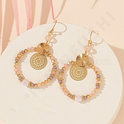 Латунные стеклянные плоские круглые серьги с подвесками из рондель-бусины&nbsp;FS-WG1FB0A-01