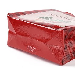 クリスマステーマラミネート不織布防水バッグ  ヘビーデューティストレージ再利用可能なショッピングバッグ  ハンドル付き長方形  ファイヤーブリック  クリスマスツリー模様  11x22x23cm&nbsp;ABAG-B005-02A-01
