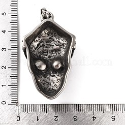 316サージカルステンレスペンダント  ラインストーン付き  スカルチャーム  アンティークシルバー  49.5x28.5x13.5mm  穴：9x4mm&nbsp;STAS-Z073-51AS-02