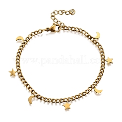 Браслеты с подвесками в виде луны и звезд из нержавеющей стали 304&nbsp;BJEW-R021-05G