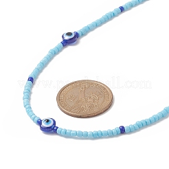 Collana da donna con malocchio in resina e semi di vetro&nbsp;NJEW-JN04243