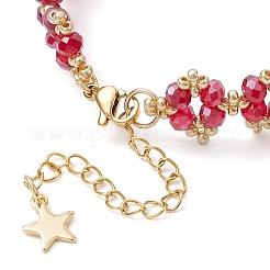 女性用ガラスシードビーズブレスレット  ファイヤーブリック  6-1/2インチ（16.6cm）&nbsp;BJEW-MZ00117