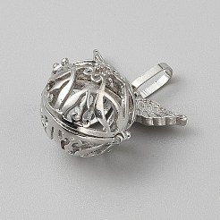 真鍮製ビーズケージペンダント  チャイムボールのペンダントネックレスの作成  翼丸  プラチナ  28x31x22mm  穴：9x5mm  内径：18mm&nbsp;KK-WH0007-08B