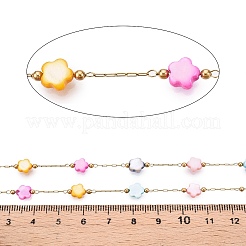 手作りの貝殻ビーズの花のチェーン  ネックレスブレスレット作りのために  304ステンレススチールチェーン付き  ハンダ付け  スプールで  18KGP本金メッキ  6x6x2.5~3mm  約32.81フィート（10m）/ロール&nbsp;CHS-T006-19G