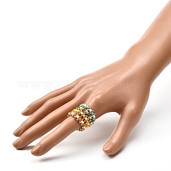 Стеклянные бусины кольца для девочек-подростков RJEW-TA00010