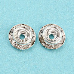 真鍮クリスタルラインストーンビーズ  カドミウムフリー＆鉛フリー  フラットラウンド  銀  9x2.5mm  穴：1.6~2mm&nbsp;RB-F035-06A-S