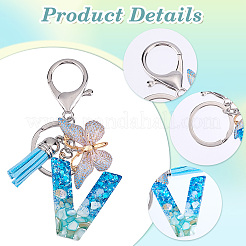 1шт брелок с буквами из смолы и акриловой бабочкой с кисточкой KEYC-GF0001-19C