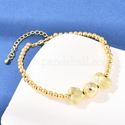 Браслеты из латуни с микропаве из прозрачных кубических цирконий и круглыми бусинами&nbsp;BJEW-F528-05G