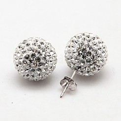 スターリングシルバーオーストリアクリスタルラインストーンイヤースタッド925個  耳ナッツ  ラウンド  001 _クリスタル  12mm  ピン：0.8mm&nbsp;SWARJ-D470-001