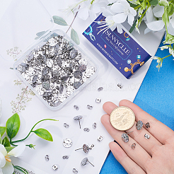 80 шт. 201 нержавеющая сталь текстурированная плоская круглая фурнитура для сережек-гвоздиков STAS-SC0008-50