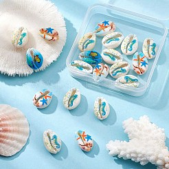 20шт печатные натуральные бусины из ракушек каури SHEL-YW0001-03D